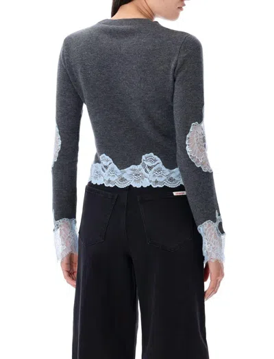 Self-portrait Self Portrait Dark Grey Wool Blend Sweater In Blue
