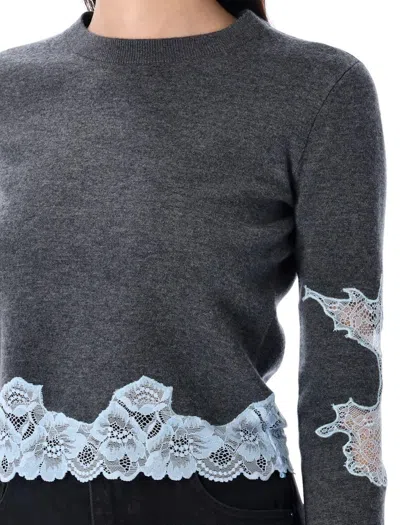 Self-portrait Self Portrait Dark Grey Wool Blend Sweater In Blue