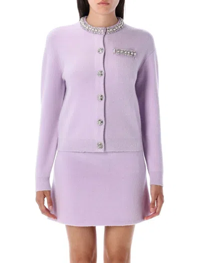 Self-portrait Lilac Crystal Trim Knit Cardigan