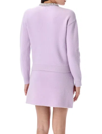 Self-portrait Lilac Crystal Trim Knit Cardigan
