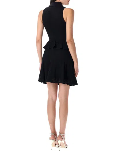 Self-portrait Pointelle-knit Sleeveless Mini Dress In Black