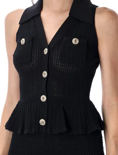 Self-portrait Pointelle-knit Sleeveless Mini Dress In Black