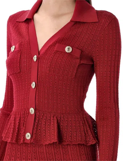Self-portrait Self Portrait Women Burgundy Pointelle Knit Long-sleeved Mini Dress In Red