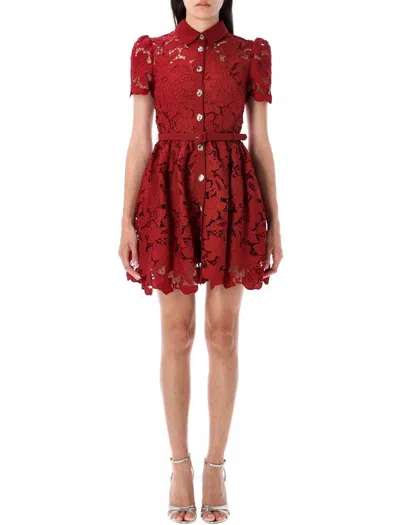 Self-portrait Womens Embroidered Collared Lace Mini Dress Burgundy In Red