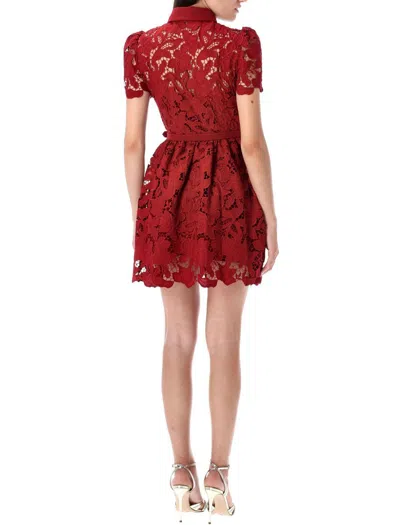 Self-portrait Womens Embroidered Collared Lace Mini Dress Burgundy In Red