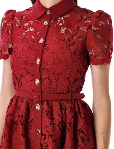 Self-portrait Womens Embroidered Collared Lace Mini Dress Burgundy In Red