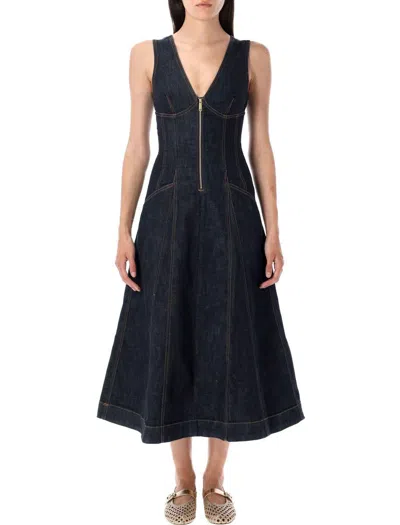 Self-portrait V-neck Denim Midi Dresses
