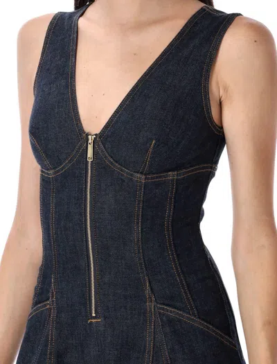 Self-portrait Navy Blue Dress With Bustier Neckline And Zip Detail In Blue