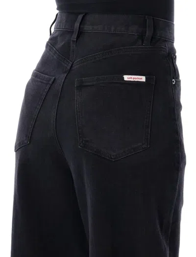 Self-portrait High-waisted Relaxed Fit Black Jeans In Black