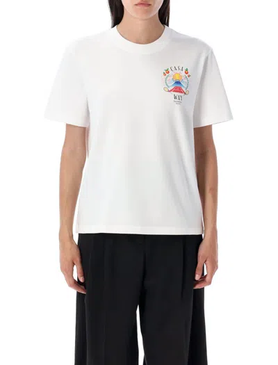 Casablanca Crew Neck Cotton T-shirt With Graphic Print In White