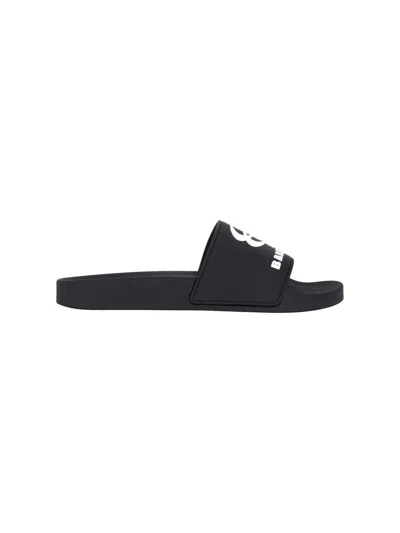 Balenciaga Black Sandals With Maxi Contrasting Logo In Tech Fabric Man