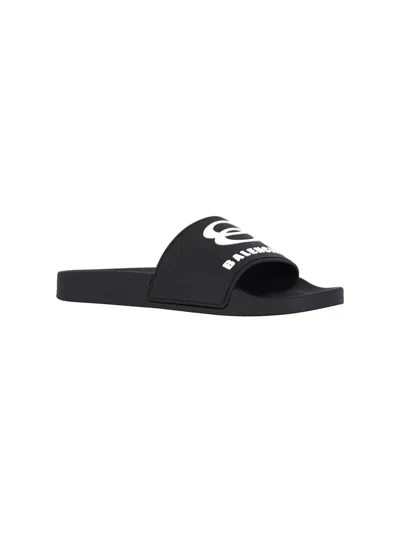 Balenciaga Black Sandals With Maxi Contrasting Logo In Tech Fabric Man