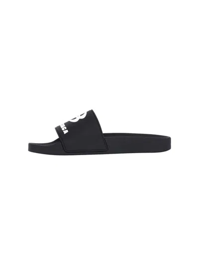 Balenciaga Black Sandals With Maxi Contrasting Logo In Tech Fabric Man