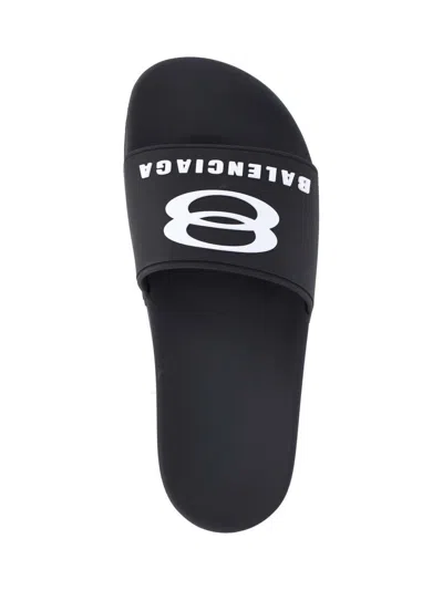 Balenciaga Black Sandals With Maxi Contrasting Logo In Tech Fabric Man