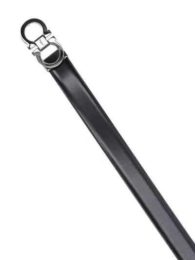 Ferragamo Black And Brown Reversible Belt With Gancini Detail In Smooth Leather Man In Black