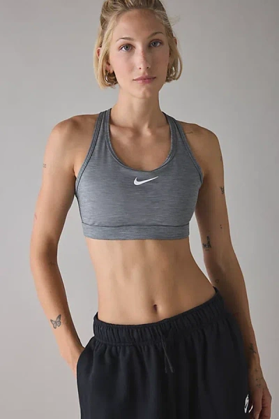 Nike Swoosh Medium Support Sports Bra In Smoke Grey, Women's At Urban Outfitters In Gray