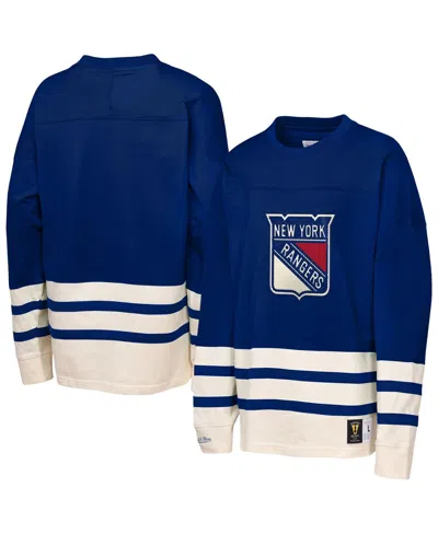Mitchell & Ness Big Boys And Girls Blue New York Rangers Chainstitch Heavyweight Long Sleeve T-shirt In Blue