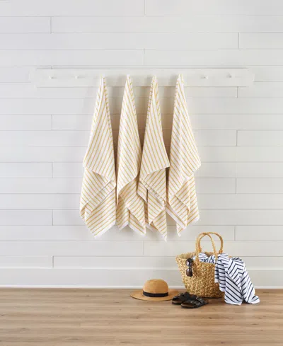 Ienjoy Home Cabana Stripe Cotton Beach Towels Set, 30" X 70" In Yellow