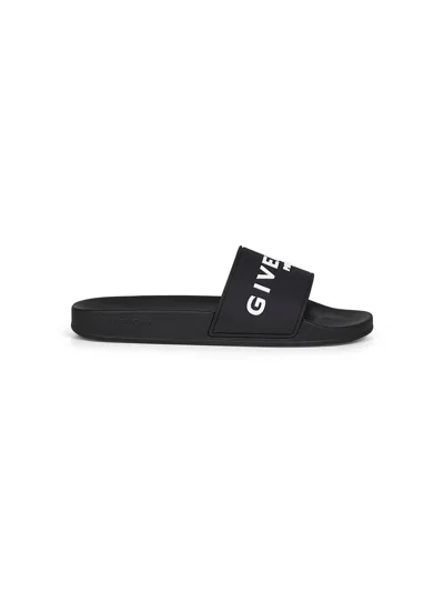 Givenchy Black Flat Slides With Logo In Polyurethane Man In Black