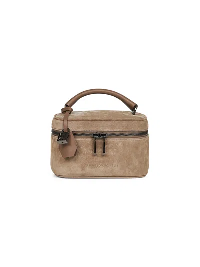 Brunello Cucinelli Taupe Vanity Bag With Shoulder Strap