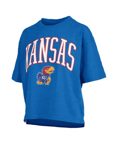 Pressbox Women's Royal Kansas Jayhawks Nelson Arch Over Logo Waist Length Oversized Slub T-shirt In Blue