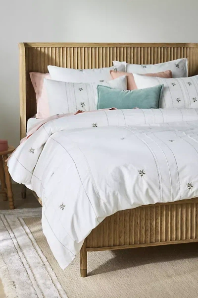Anthropologie Annie Cotton Floral Embroidered Duvet Cover In White