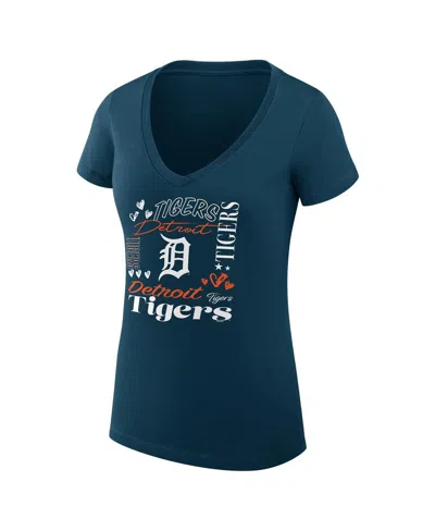 G-iii 4her By Carl Banks Women's Navy Detroit Tigers Collage Team Graphic V-neck Fitted T-shirt In Blue