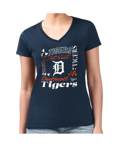 G-iii 4her By Carl Banks Women's Navy Detroit Tigers Collage Team Graphic V-neck Fitted T-shirt In Blue