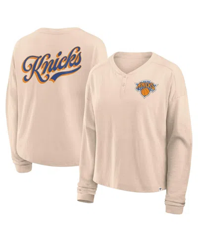 Fanatics Women's Natural New York Knicks Boxed Out Drop Fashion Long Sleeve T-shirt In Neutral