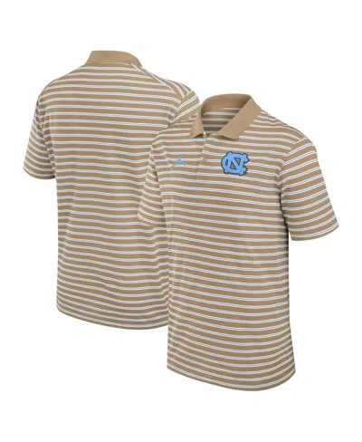 Jordan Men's Tan/white North Carolina Tar Heels Primetime Victory Striped Polo Shirt In White
