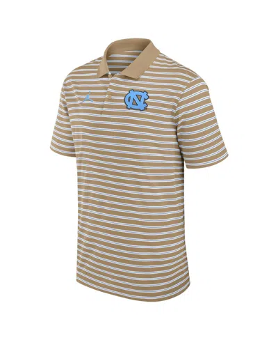 Jordan Men's Tan/white North Carolina Tar Heels Primetime Victory Striped Polo Shirt In White