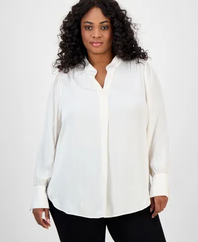 Anne Klein Plus Size Long-sleeve V-neck Blouse In White