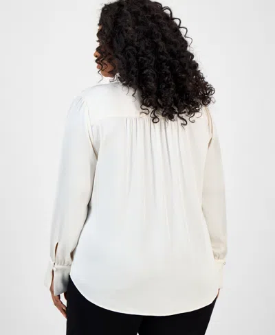 Anne Klein Plus Size Long-sleeve V-neck Blouse In White