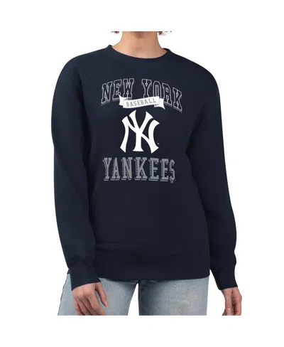 G-iii 4her By Carl Banks Women'sâ Navy New York Yankees Team Logo Graphic Tri-blend Fleece Pullover Sweatshirt In Black