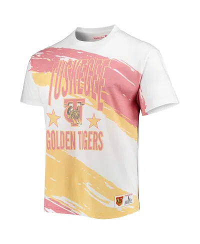 Mitchell & Ness Men's White Tuskegee Golden Tigers Paintbrush Sublimated T-shirt In Pink