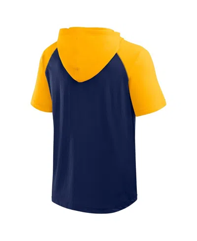 Logo Athletic Men'sâ Fanatics Navy Milwaukee Brewers Prime Raglan Short Sleeve Hoodie T-shirt