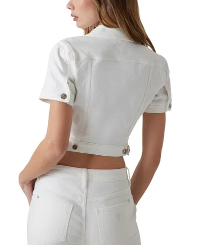 Guess Women's Short-sleeve Sexy Cropped Jean Jacket In White