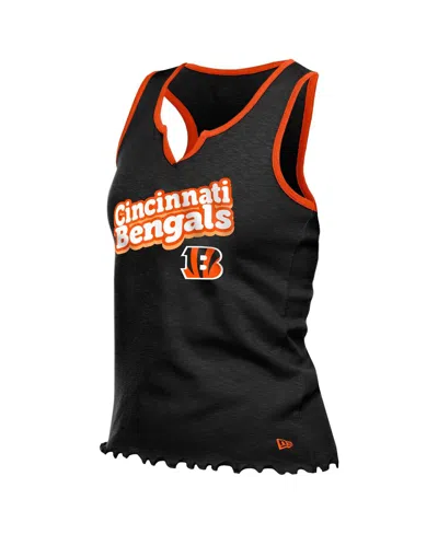 New Era Women's Black Cincinnati Bengals Lettuce Hem Notch Neck Tri-blend Tank Top In Black