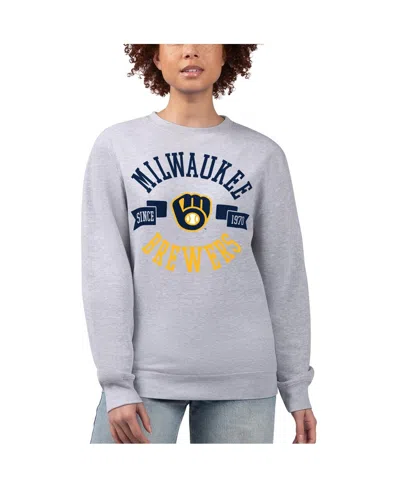 G-iii 4her By Carl Banks Women'sâ Heather Gray Milwaukee Brewers Team Logo Fleece Pullover Sweatshirt In Gray