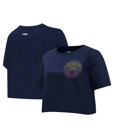 Pro Standard Women's Navy Denver Nuggets Jewels Boxy Cropped T-shirt In Blue