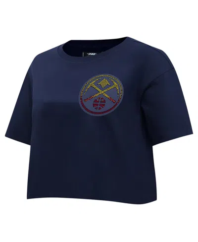 Pro Standard Women's Navy Denver Nuggets Jewels Boxy Cropped T-shirt In Blue