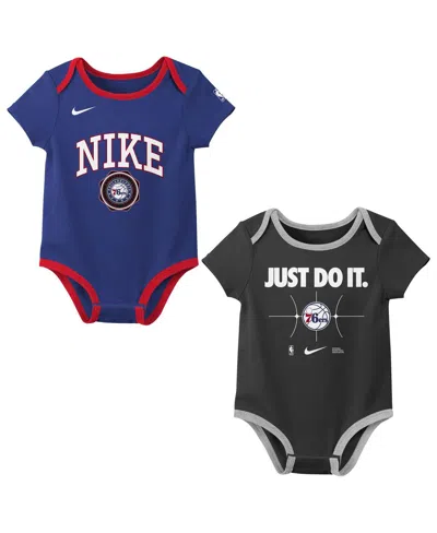 Nike Newbornâ 2-pack Blue/blackâ New York Knicks Just Do It Bodysuit Set In Black
