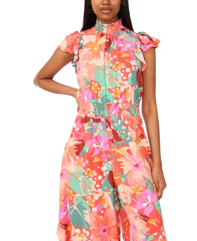 Msk Women's Smocked Waist Printed Wide-leg Jumpsuit In Multi
