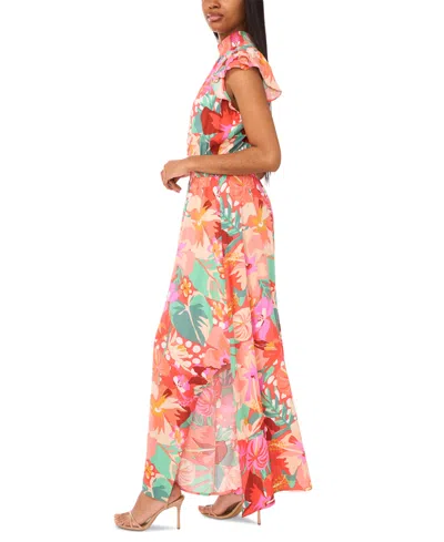 Msk Women's Smocked Waist Printed Wide-leg Jumpsuit In Multi