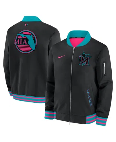 Nike Men's Black Miami Marlins 2025 City Connect Authentic Collection Full-zip Bomber Jacket In Black