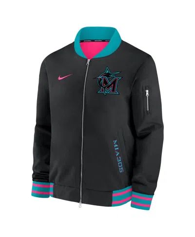 Nike Men's Black Miami Marlins 2025 City Connect Authentic Collection Full-zip Bomber Jacket In Black