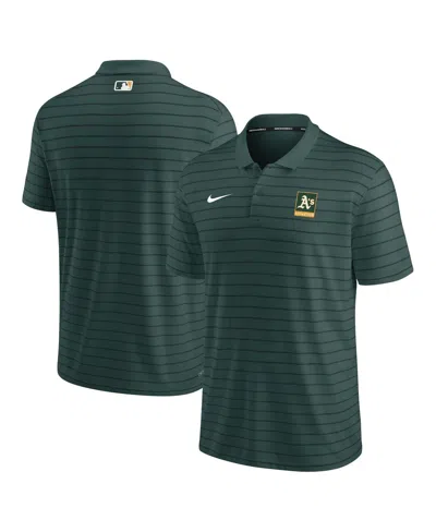 Nike Men's Green Oakland Athletics Authentic Collection Striped Performance Pique Polo Shirt In Green