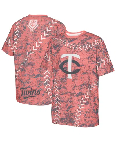 Outerstuff Big Boys And Girls Red Minnesota Twins Slide Score Bold T-shirt In Pink