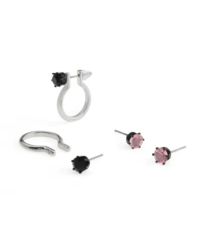 Steve Madden Faux Stone Punk Romance Stud Huggie Earring Set