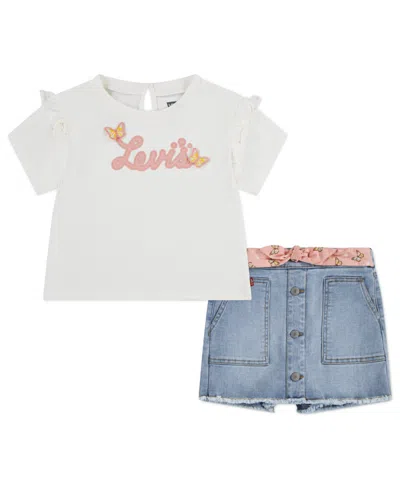 Levi's Toddler Girls 2-piece Ruffle T-shirt And Skort Set In White